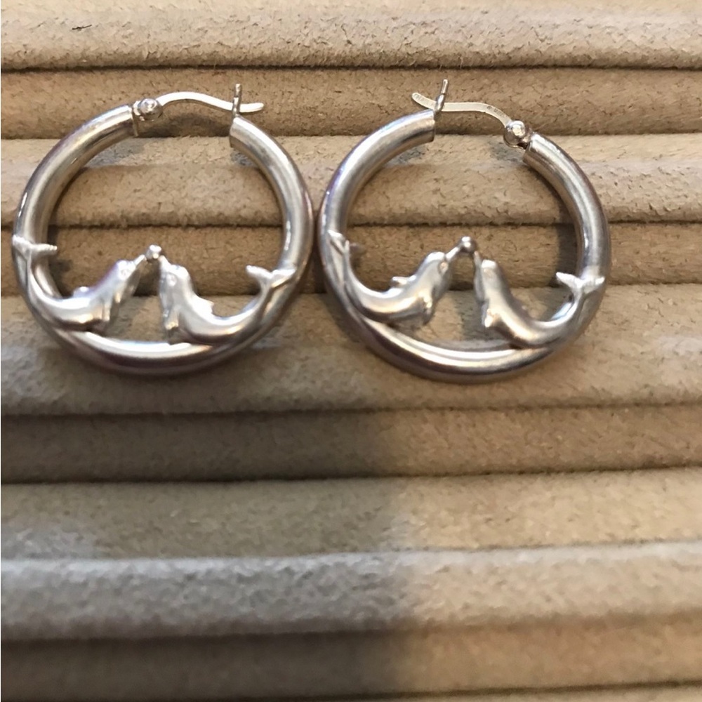 Silver Dolphin Hoop Earrings